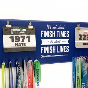 RACE BIB RACK Gift for Couples That Run, Finish times and Finish Lines Medal and Bib Holder image 2