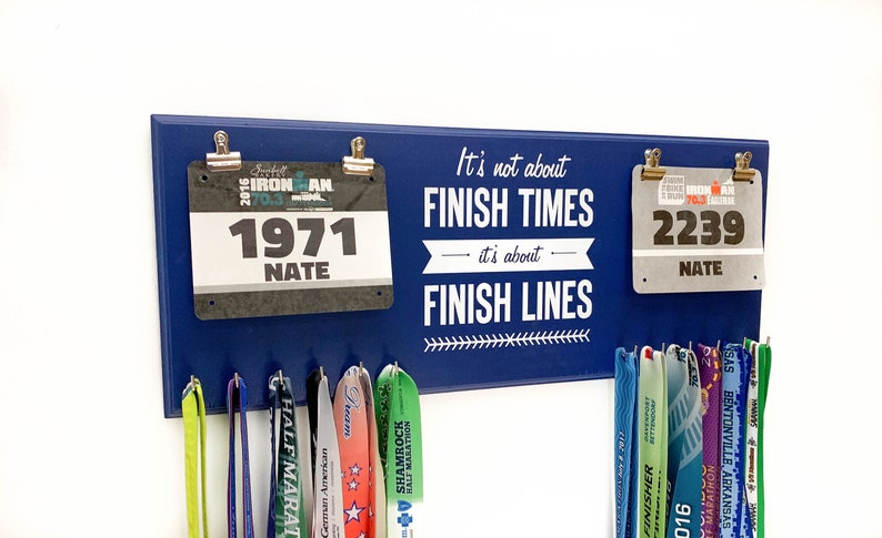 RACE BIB RACK Gift for Couples That Run, Finish times and Finish Lines Medal and Bib Holder image 2