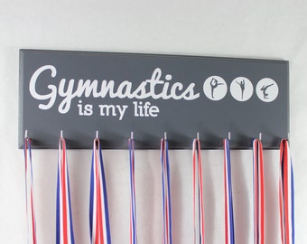 GYMNASTICS Is My Life Motivational QUOTE Medal HOLDER Hooks Rack Display Gift For Gymnast