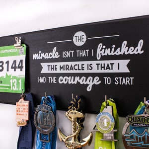 RUNNING MEDAL HOLDER Miracle Isn't That I Finished Bib Holder Medal Rack Holder Great Gift For Runners image 2