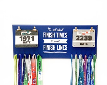 RACE BIB RACK Gift for Couples That Run, Finish times and Finish Lines Medal and Bib Holder