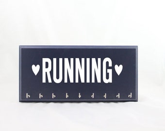 RUNNING  with hearts - Medal Holder - medal rack - race medals - running medal - gift for runners - Medium