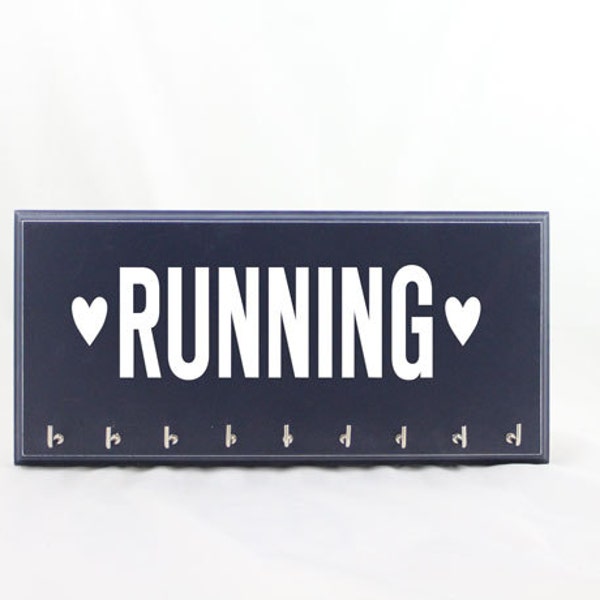 RUNNING  with hearts - Medal Holder - medal rack - race medals - running medal - gift for runners - Medium