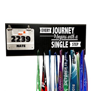 Every Journey Needs A First Step QUOTE Running Medal HOLDER Hooks And Race Bib Display Hanger For Runners image 2