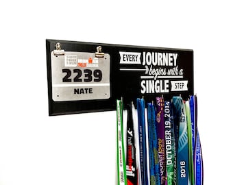 Every Journey Needs A First Step QUOTE Running Medal HOLDER Hooks And Race Bib Display Hanger For Runners