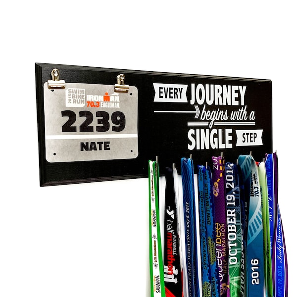 Every Journey Needs A First Step QUOTE Running Medal HOLDER Hooks And Race Bib Display Hanger For Runners