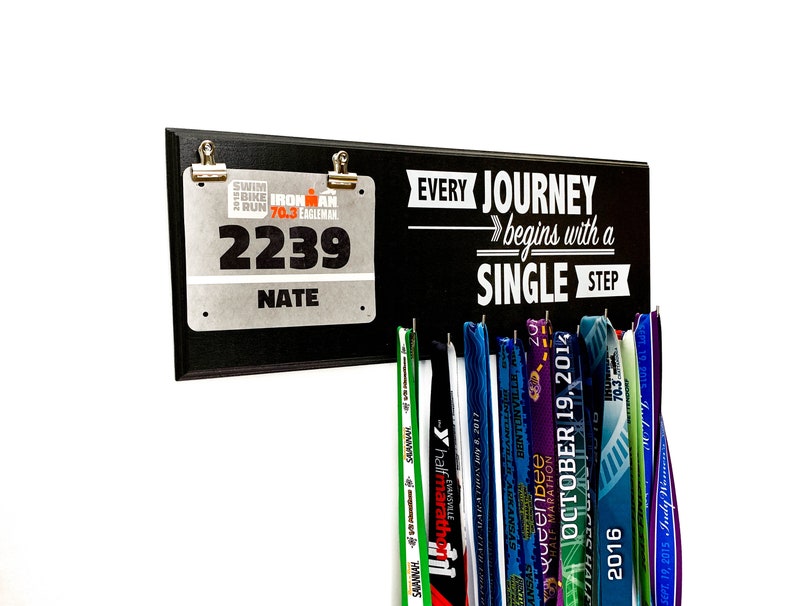 Every Journey Needs A First Step QUOTE Running Medal HOLDER Hooks And Race Bib Display Hanger For Runners image 1