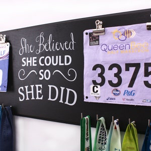 She Believed She Could So She Did Quote RACE BIB DISPLAY Hanger And Medal Holder Gift For Runners image 2