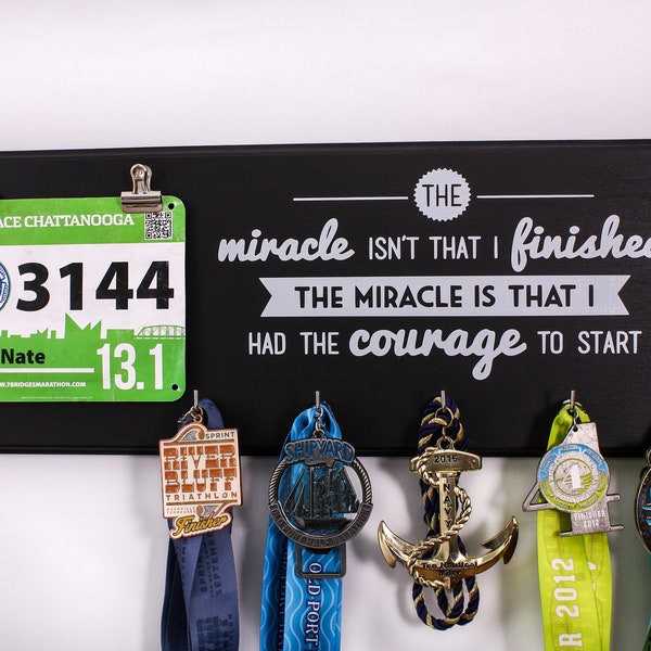 RUNNING MEDAL HOLDER - Miracle Isn't That I Finished  – Bib Holder Medal Rack Holder Great Gift For Runners