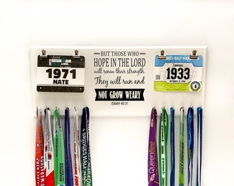BIBLE Verse Isaiah 40:31 Double Race BIB Hanger Display And MEDAL Holder Hooks Gift For Runners