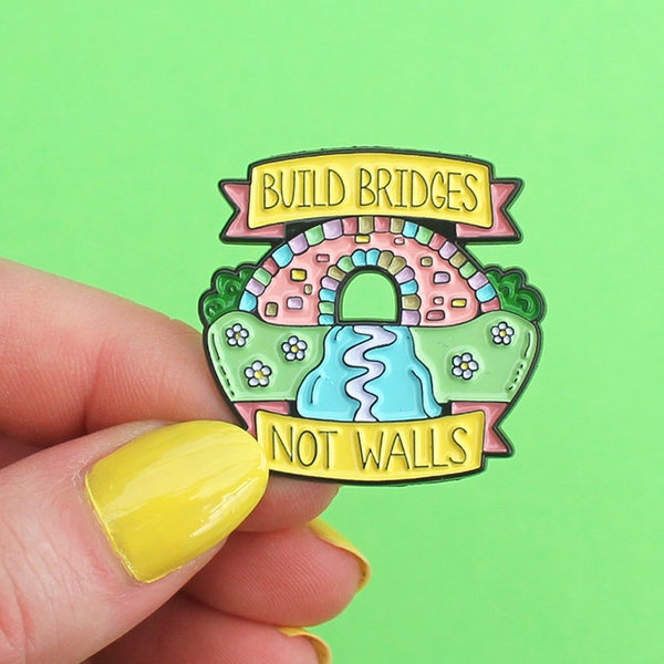 Rainbow bridge, 'Build Bridges Not Walls' quote, enamel pin - rainbow pin - pastel - LGBT pin - pin badge - flair - lapel pin