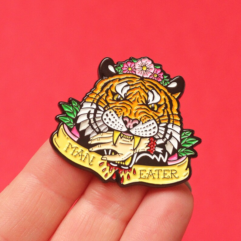 Tiger Ripper Pin Tiger 'man Eater' Enamel Pin - Tiger King - Flower Crown - Tiger Pin ...