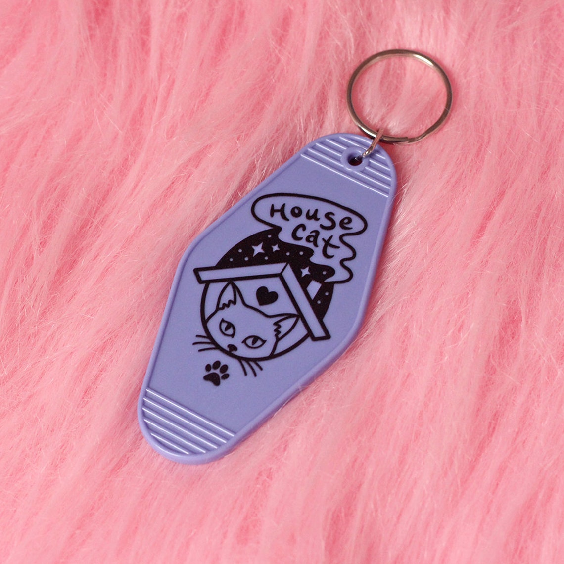 House Cat retro motel hotel keyring pink or purple Etsy