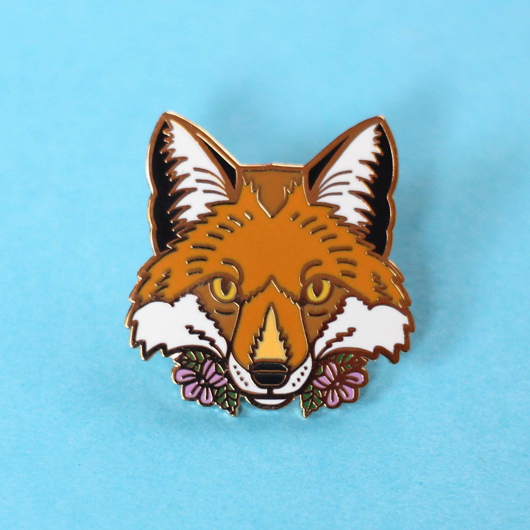 Red Fox With Flowers, Enamel Pin - Fox - Purple Flowers - Cute Wildlife ...