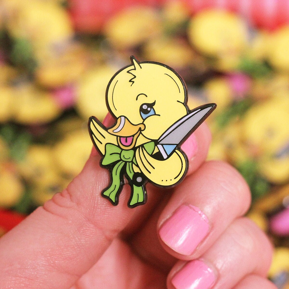 Cute duck with knife enamel pin ducky pin creepy cute Etsy