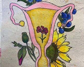 Uterus Watercolor painting on handmade paper