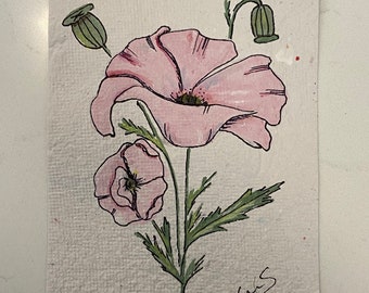 Poppy painting on handmade paper