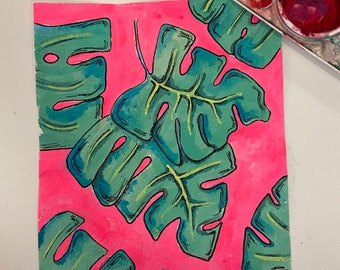 Monstera painting on handmade/recycled paper