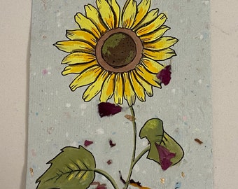 Sunflower painting on handmade paper
