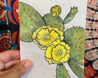 Cactus painting on handmade paper