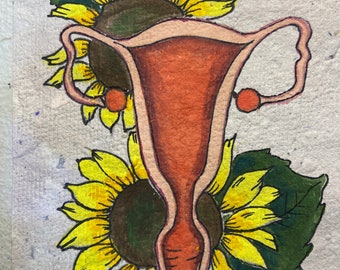 Uterus Watercolor painting on handmade paper