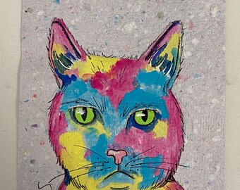 Grumpy cat Watercolor painting on handmade paper