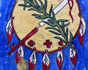 Watercolor Oklahoma flag painting  on handmade paper
