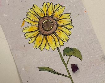 Sunflower watercolor painting on handmade paper