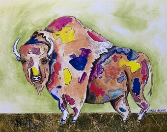 Colorful buffalo watercolor print