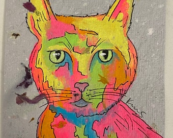 Cat painting on handmade paper