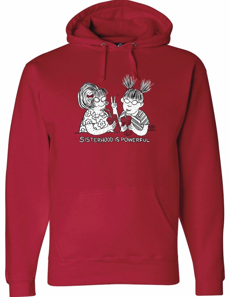 SISTERHOODIE small Marlys and Maybonne, represent black and white ink on rich red On SALE image 1