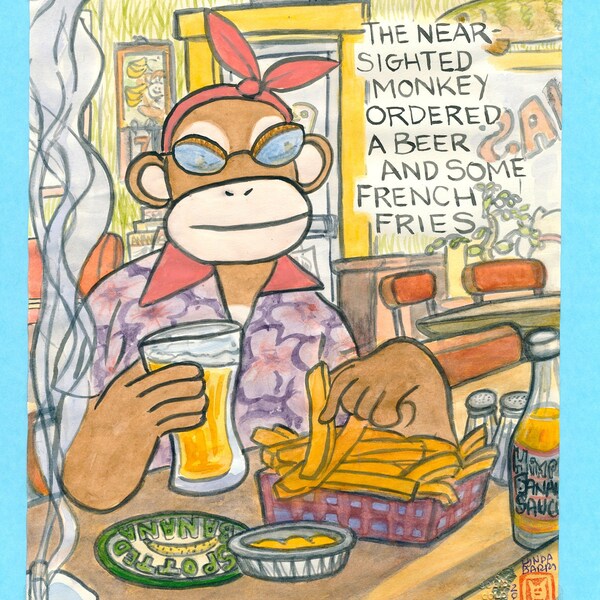 RARE: The Near-Sighted Monkey orders a beer and some french fries