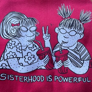 SISTERHOODIE small Marlys and Maybonne, represent black and white ink on rich red On SALE image 2
