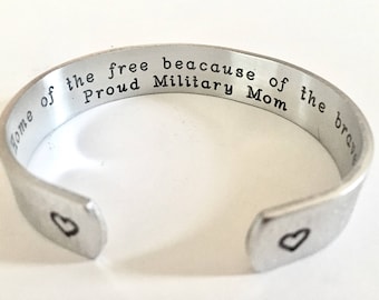 Military Mom Gift, Christmas gift, Custom Cuff, Military Wife Gift, Navy, Air Force, Marine, Army Gift, Personalized Cuff, by thesilverswing