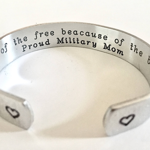 Military Mom Gift, Christmas gift, Custom Cuff, Military Wife Gift, Navy, Air Force, Marine, Army Gift, Personalized Cuff, by thesilverswing