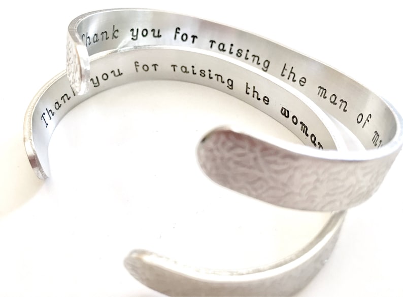 Mother of the Bride, Mother of the Groom, Gift Set, Personalized Aluminum Bracelets Custom Hand Stamped by TheSilverSwing image 2