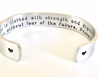 She is clothed in strength and dignity | Custom Cuff| Grad Gifts| Bracelet| Gifts for Grads| class of 2024 gift