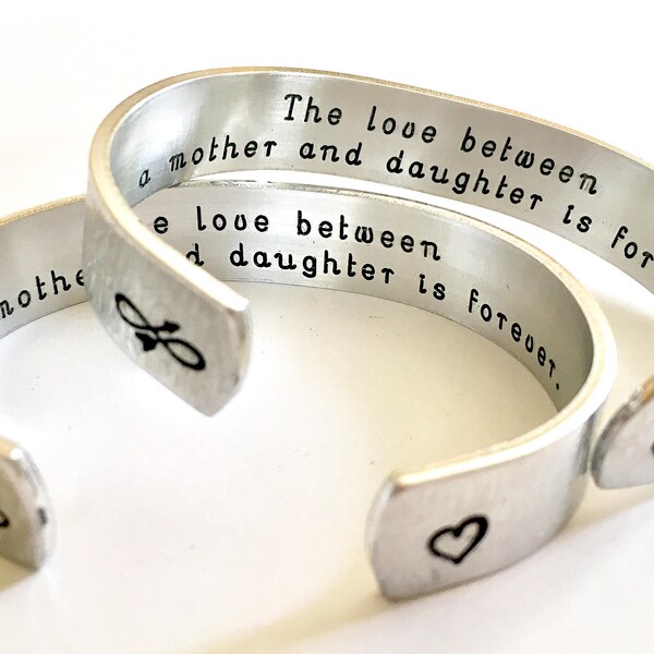 thumbnail interactive-video image 1 of The Love Between A Mother And Daughter, Custom Cuff Bracelet, Mother D – S&K Hand Stamped Designs 1 of 13