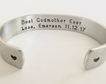 Godmother Bracelet/ Baptism Bracelet - "Best Godmother Ever"-Personalized Bracelet, Godparent Gift by TheSilverSwing