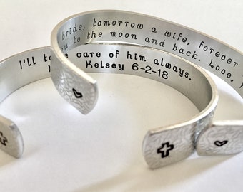 Mother of the Bride, Mother of the Groom, Gift Set, Personalized Aluminum Bracelets Custom Hand Stamped by TheSilverSwing