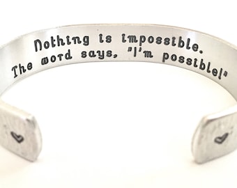 Positieve boodschap sieraden-afstudeercadeau-inspirerende armband-sieraden-manchet-gepersonaliseerde aluminium armband
