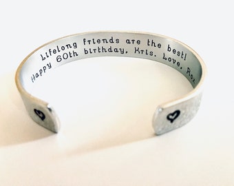 60th birthday gift| bracelet| Best Friend Birthday Gift| Personalized Cuff| Custom Bracelet