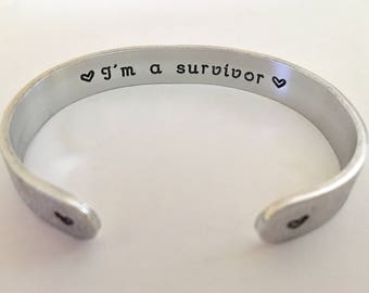 I am a survivor bracelet. Positive affirmation Cuff, Jewelry Bracelet, Cancer Survivor Bracelet, Daily Affirmation Jewelry, Cuff