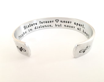 Zustercadeau, zusterverjaardagscadeau, zusterafstandscadeau, aangepaste zusterarmband, aangepaste manchet, personalisatie, gepersonaliseerde manchet