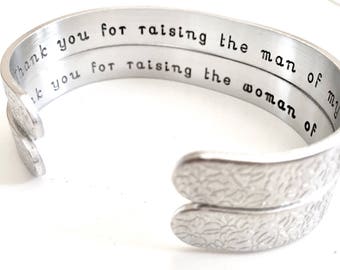 Mother of the Bride, Mother of the Groom, Gift Set, Personalized Aluminum Bracelets Custom Hand Stamped by TheSilverSwing