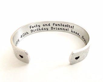 40th birthday gift. Forty and Fantastic! Personalized BraceletSister Bracelet / Personalized Gifts for Christmas, Weddings, Birthday gift