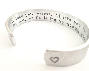 Mother’s Day Gift, Grandma  Gift,  mom bracelet, I'll love you forever, I'll like you for always mommy gift,  TheSilverSwing