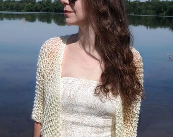 Hand Knit Cropped CASEY Cardigan: Bolero for Dress Women Loose Knit Sweater Handmade Sheer Shrug