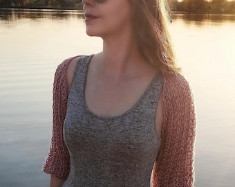Hand Knit Bolero Shrug for Dress, Light Crochet Open Weave Sheer Summer Sweater Cover-up | SAMIA Shrug