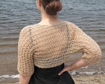 Hand Knit Sheer Loose Knitted Summer Bolero Shrug for Women Handmade Crochet SAMIA Shrug for Dress